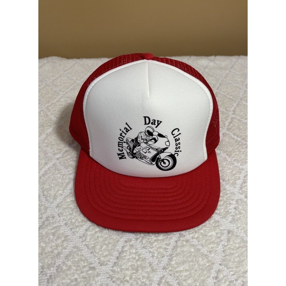 New Vintage 80s Memorial Day Classic Biker Motorcycle Race Mesh Back Trucker Hat